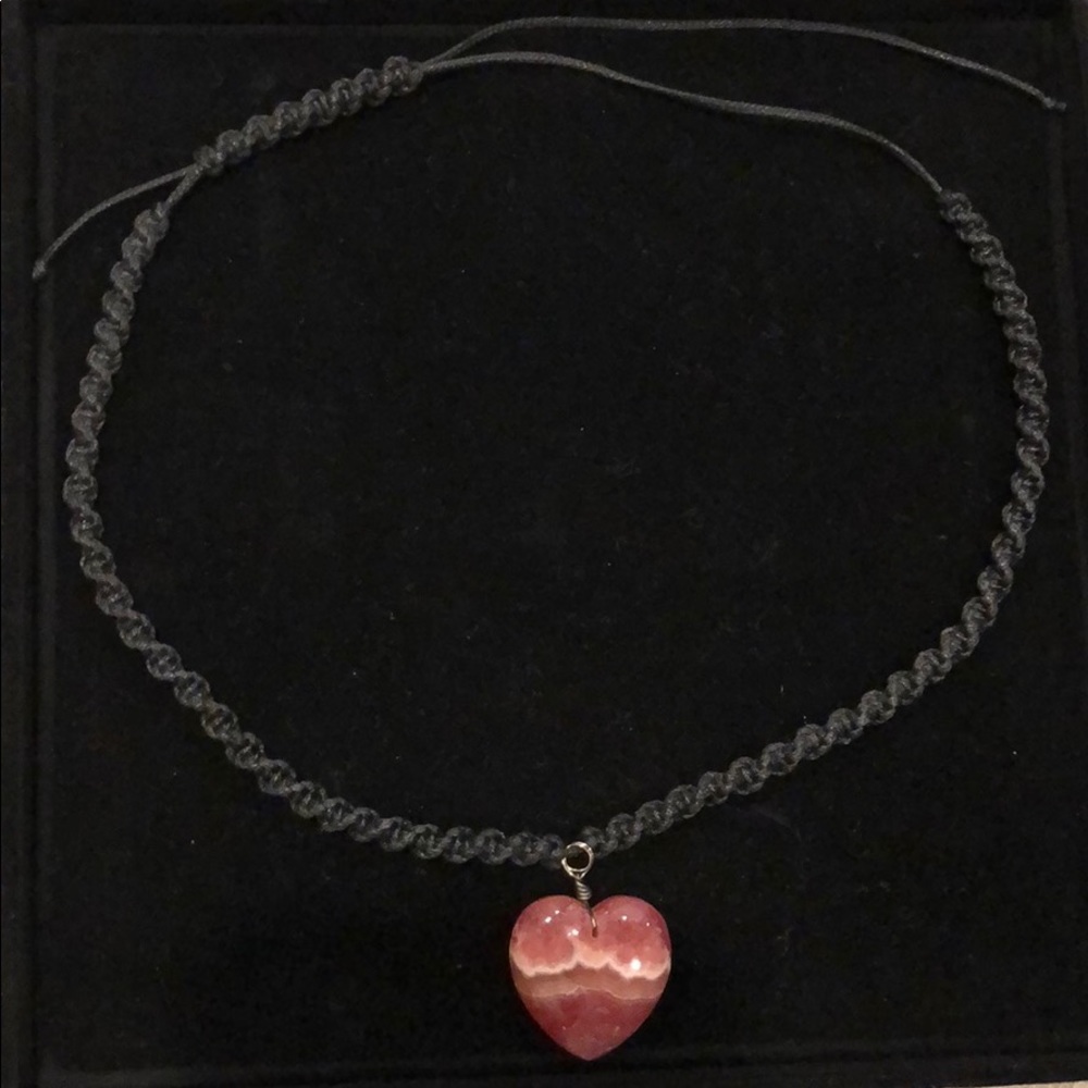 Black Necklace with Gorgeous Stone Heart - NWOT